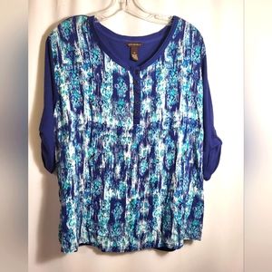 Bit & Bridle blue teal and white tunic women's 2X  #1697